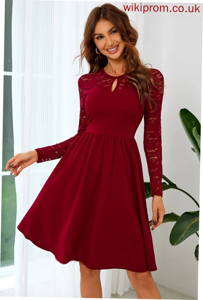 Long Sleeves Round Blends Mini Elegant Mia Club Dresses A-line Neck Cotton Lace Dresses