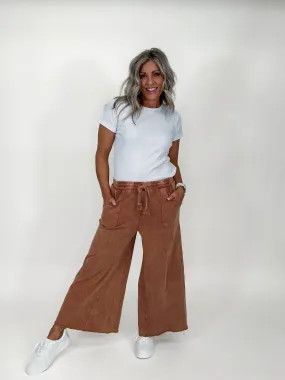 Margot Washed Wide Leg Pant, Red Bean