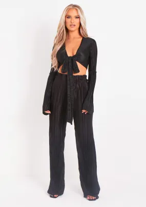 Mia Black Plisse High Waisted Trouser