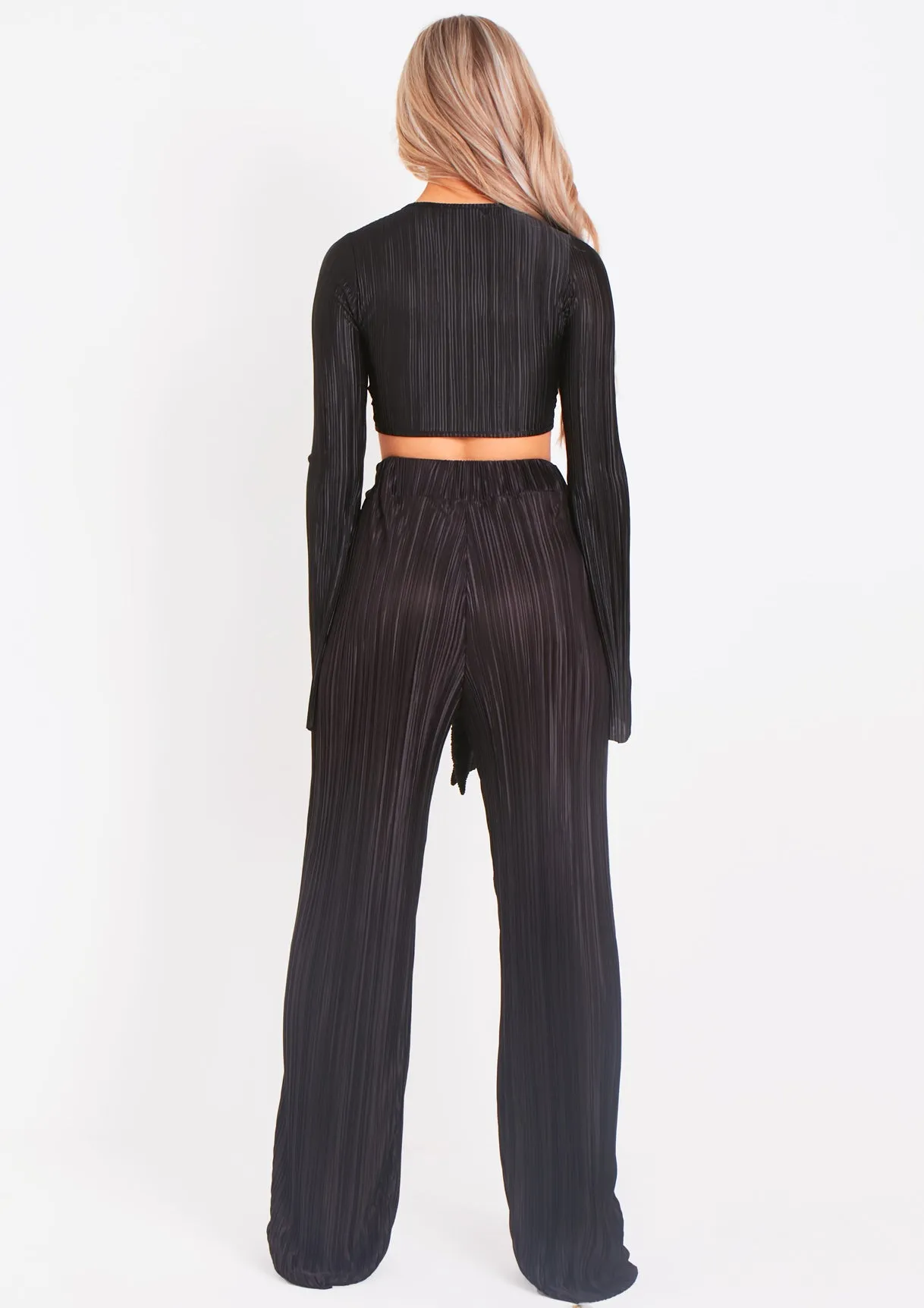 Mia Black Plisse High Waisted Trouser