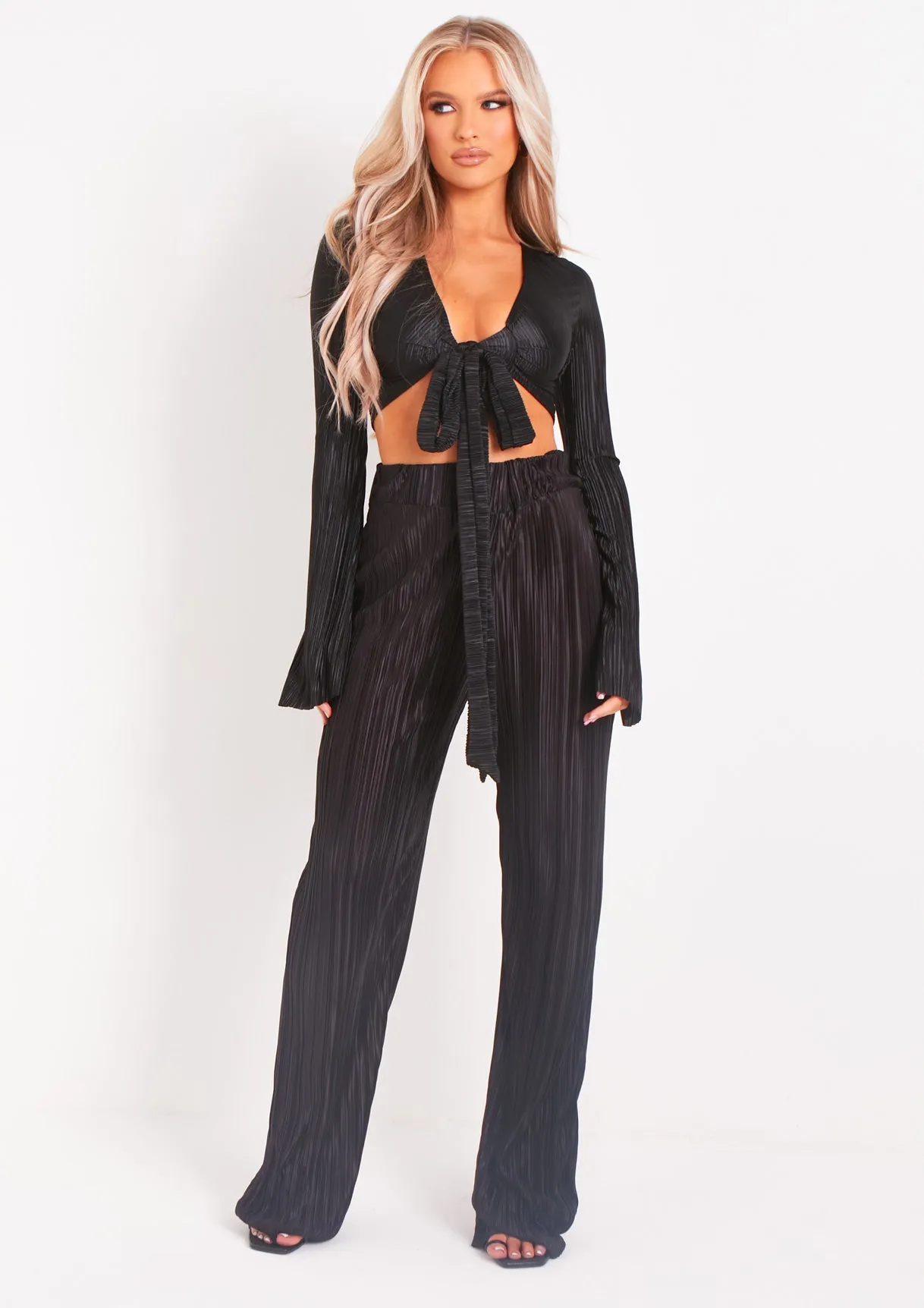 Mia Black Plisse High Waisted Trouser