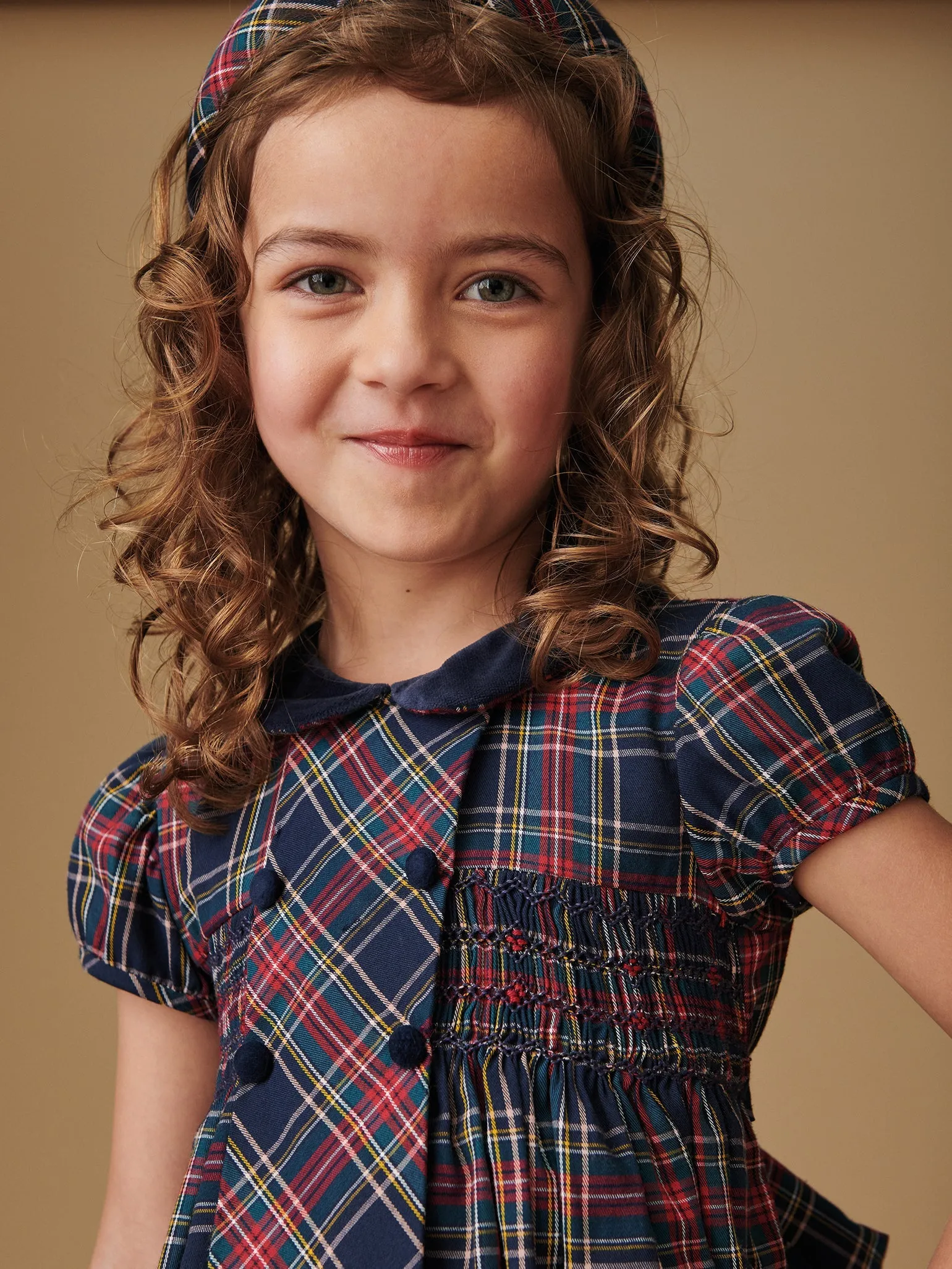 Navy Tartan Arcadia Girl Hand-Smocked Dress