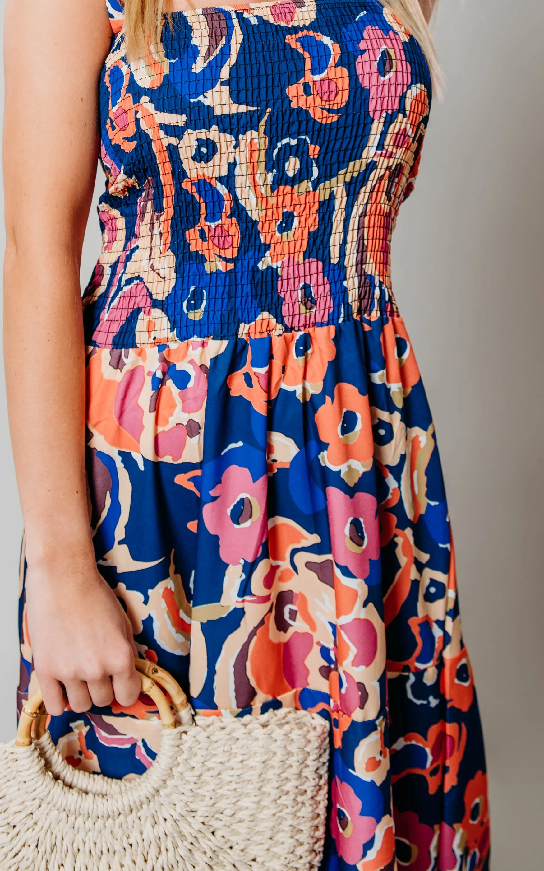 Navy Tie Strap Floral Dress - Final Sale