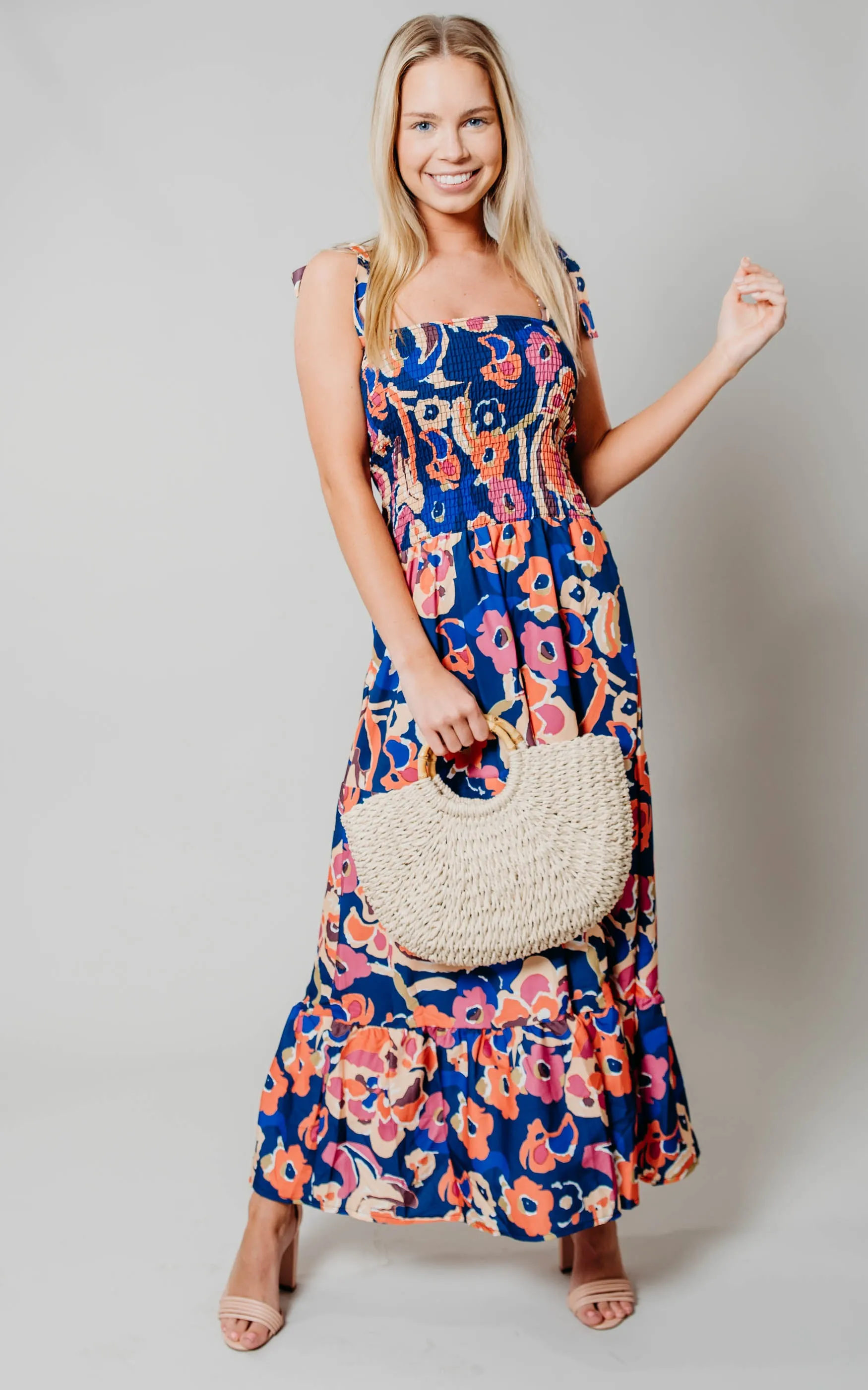 Navy Tie Strap Floral Dress - Final Sale