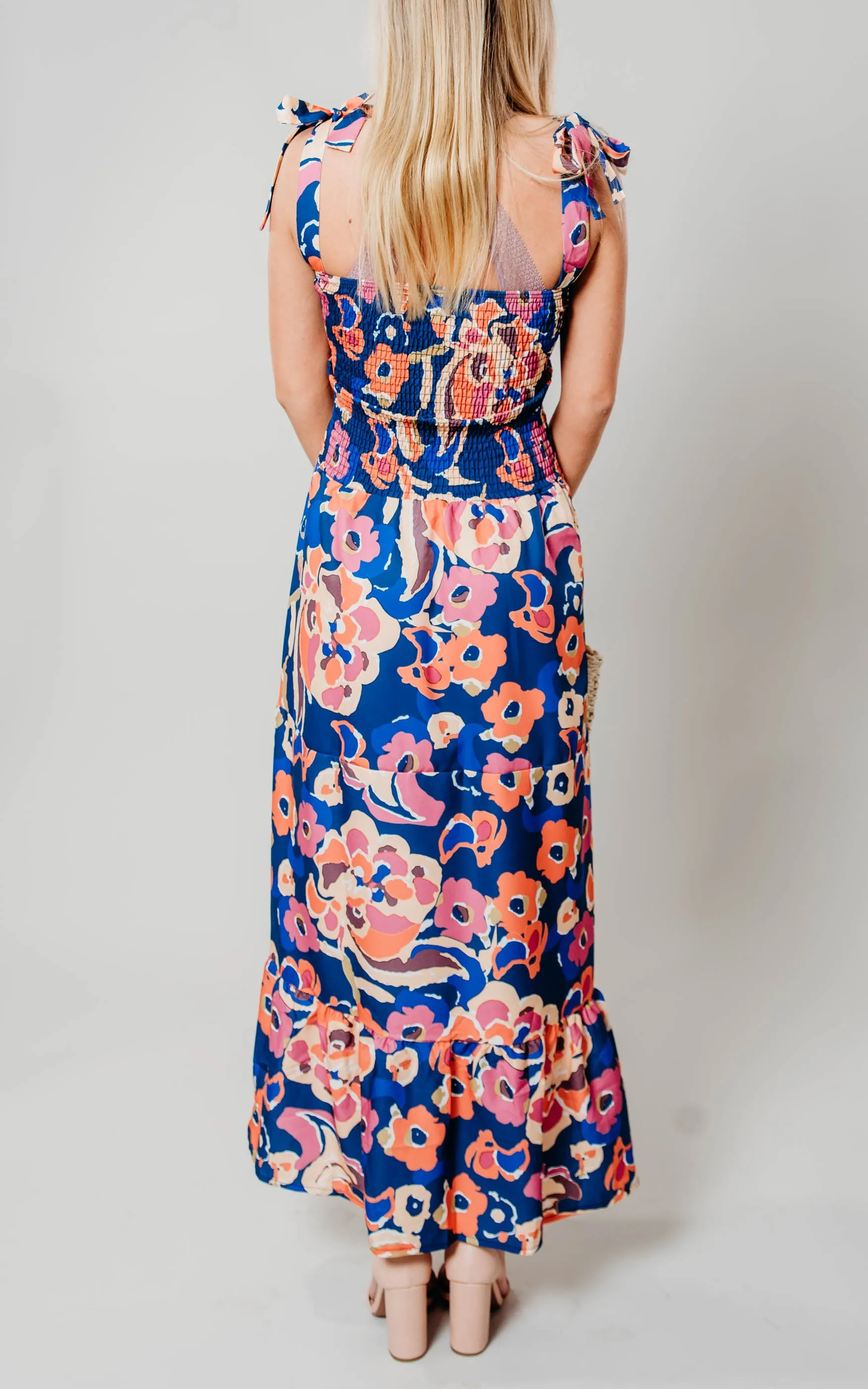 Navy Tie Strap Floral Dress - Final Sale