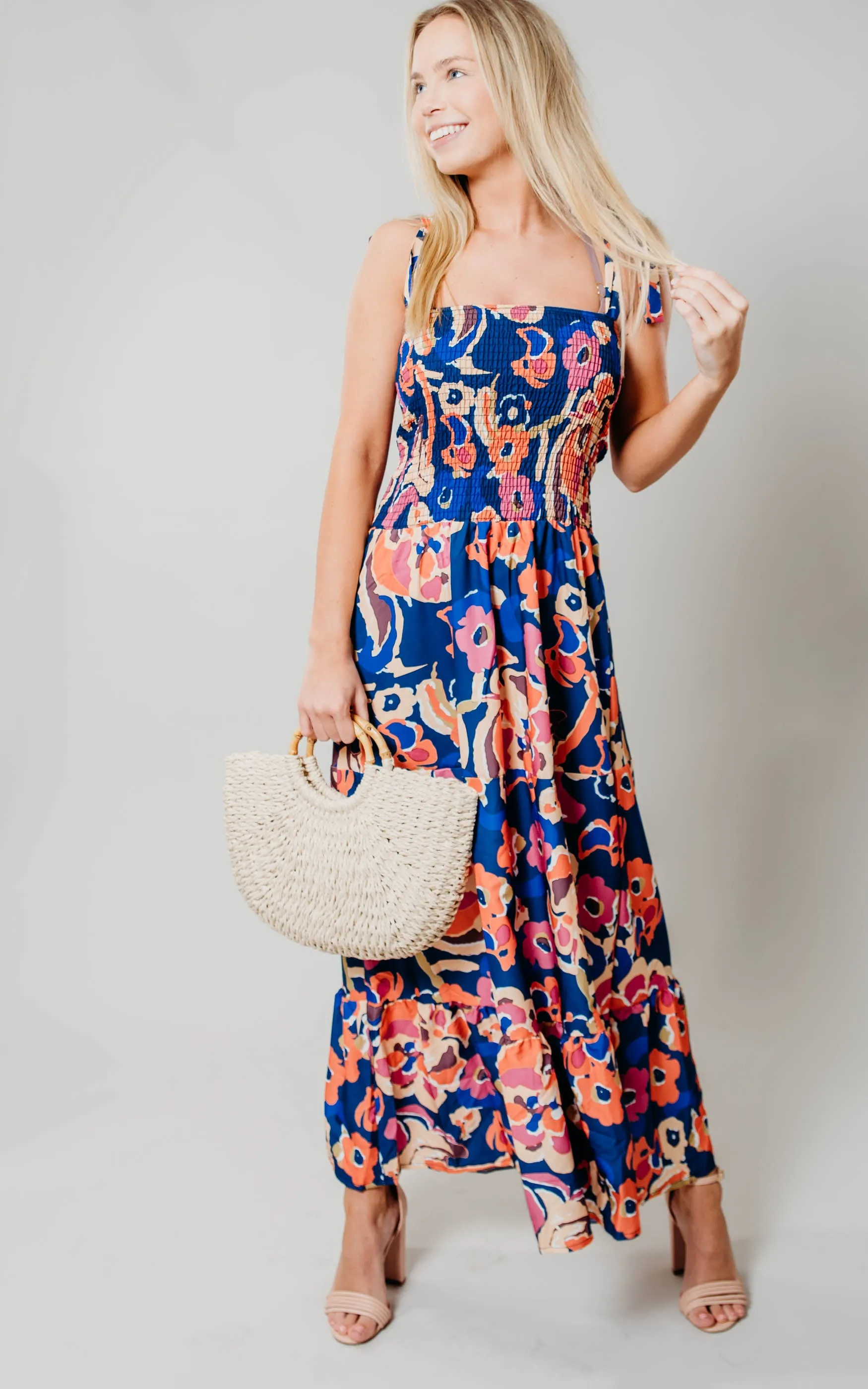 Navy Tie Strap Floral Dress - Final Sale