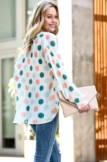 Peachy Green Polka Dot Top