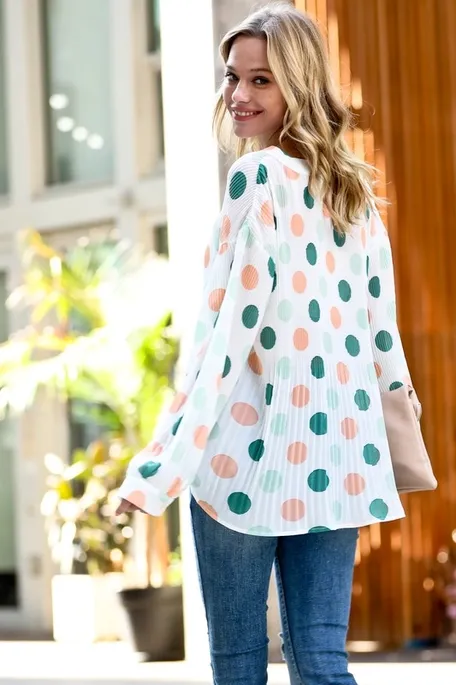 Peachy Green Polka Dot Top