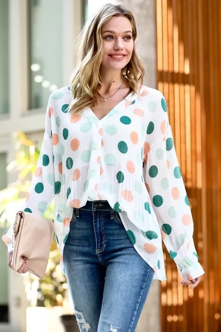 Peachy Green Polka Dot Top