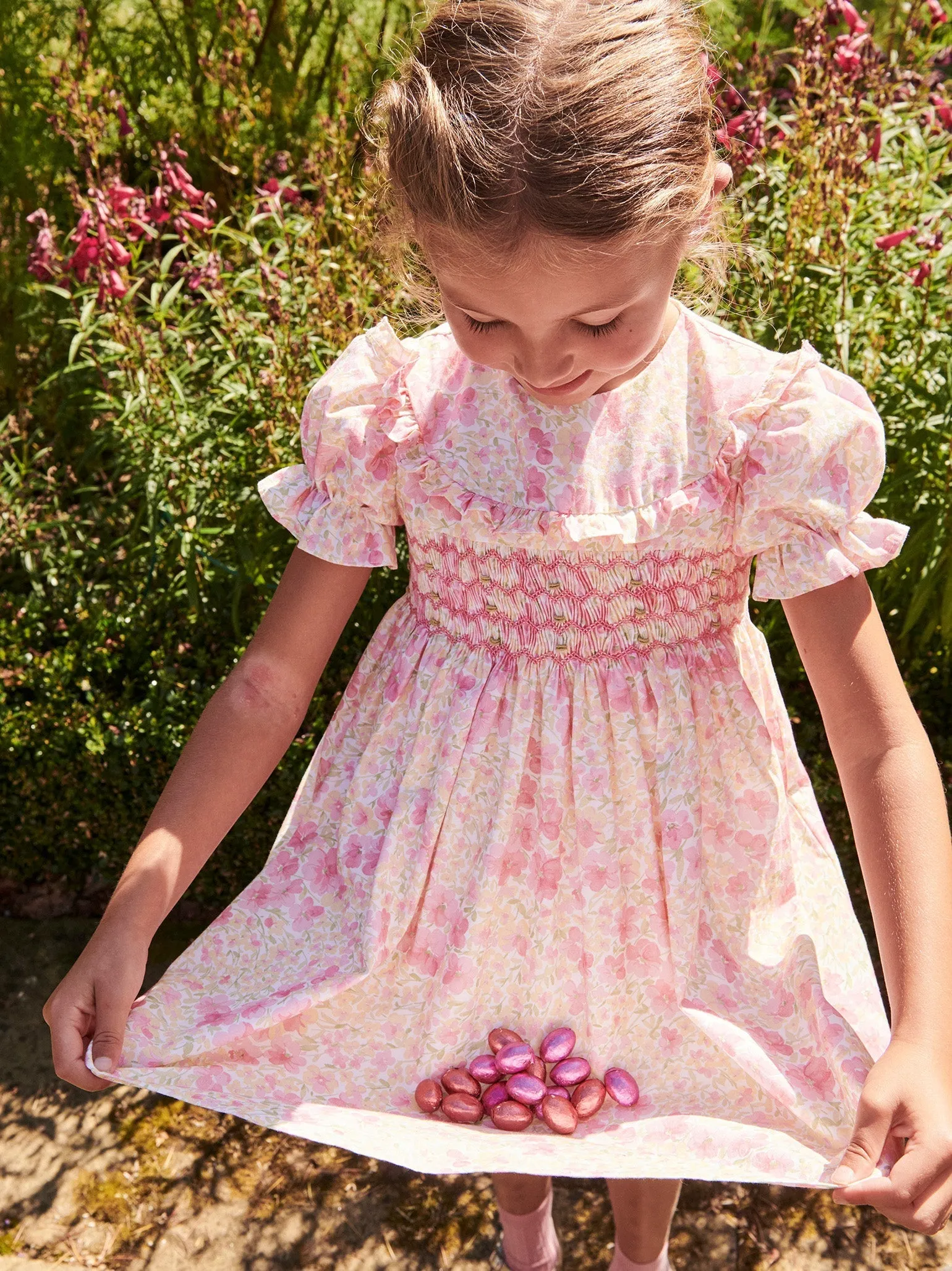 Pink Floral Silvana Girl Hand-Smocked Dress