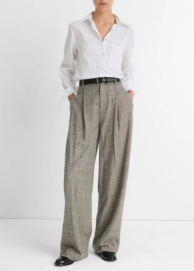 PLAID ITALIAN WOOL-BLEND HIGH WAISTED TROUSER