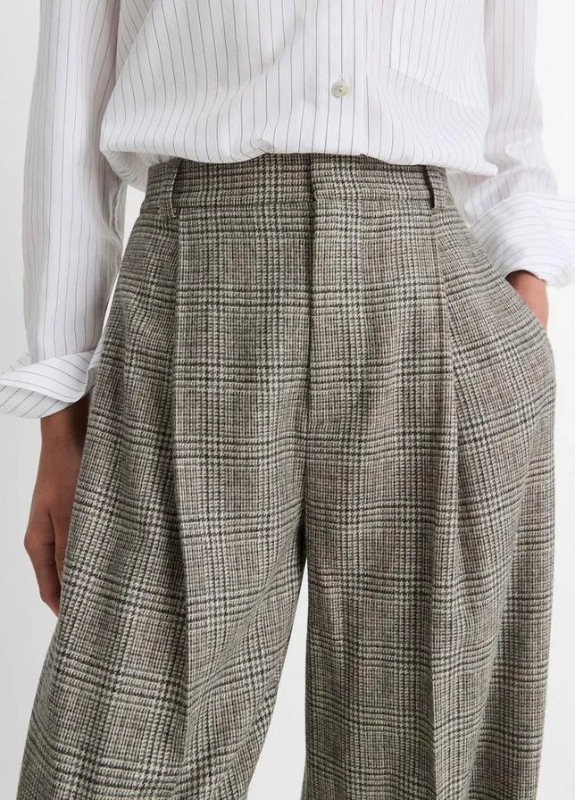 PLAID ITALIAN WOOL-BLEND HIGH WAISTED TROUSER