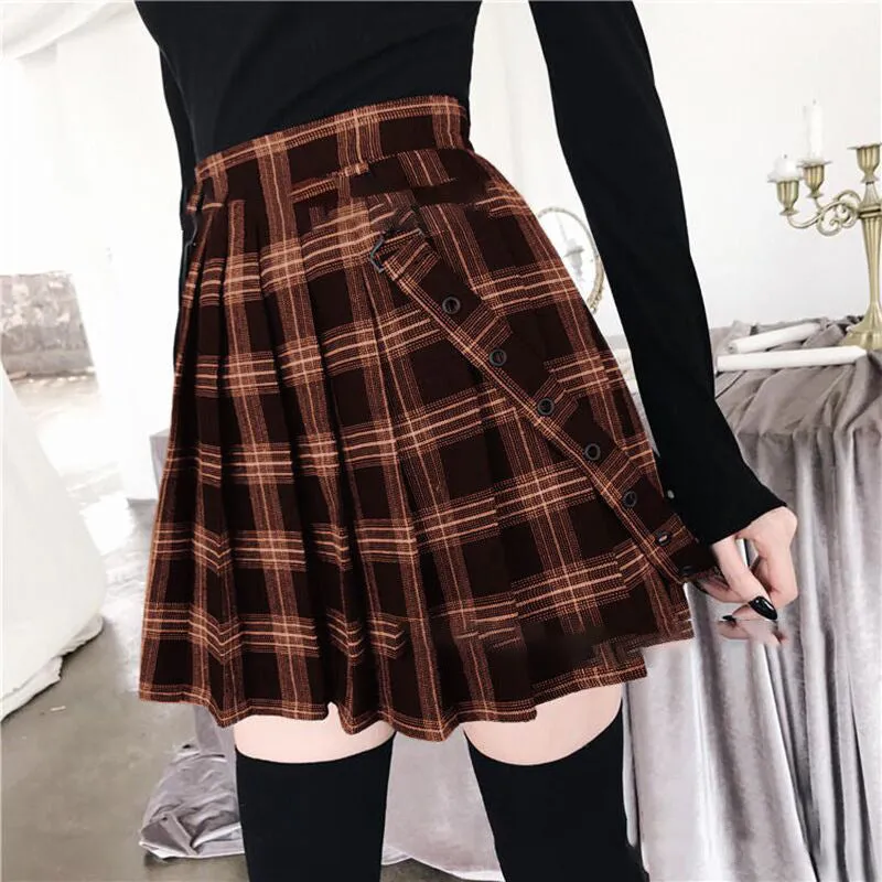 Plaid Printed Stretch Fresh And Sweet Teenage Leisure Out Slimming Swing Skirt