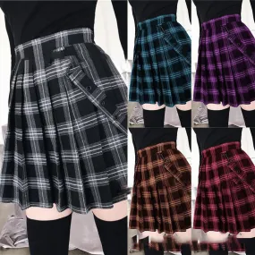 Plaid Printed Stretch Fresh And Sweet Teenage Leisure Out Slimming Swing Skirt