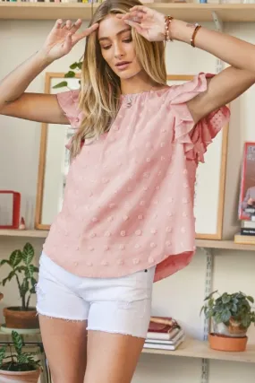 POLKA DOT FLARED SLEEVE BOAT NECK TOP