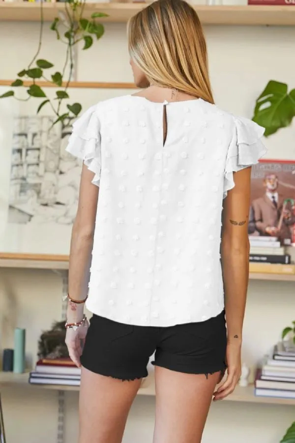 POLKA DOT FLARED SLEEVE BOAT NECK TOP