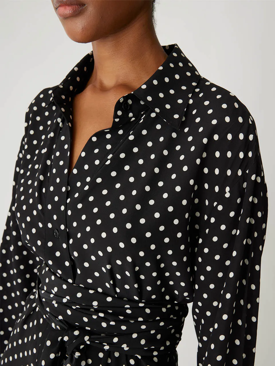 Polka Dot Silky Wrap Shirt