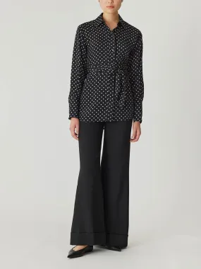 Polka Dot Silky Wrap Shirt