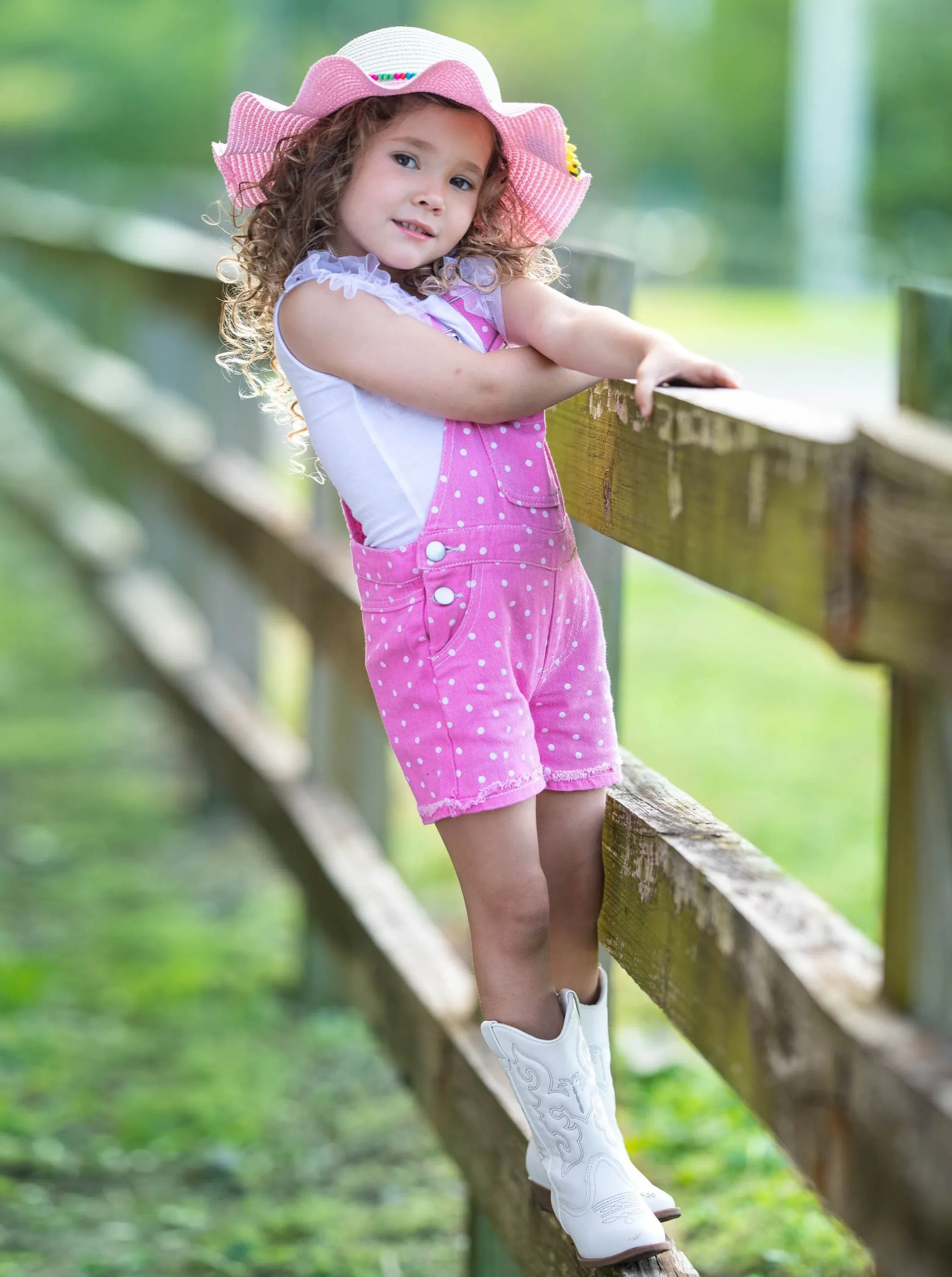 Posh Polka Dot Cuffed Denim Overalls