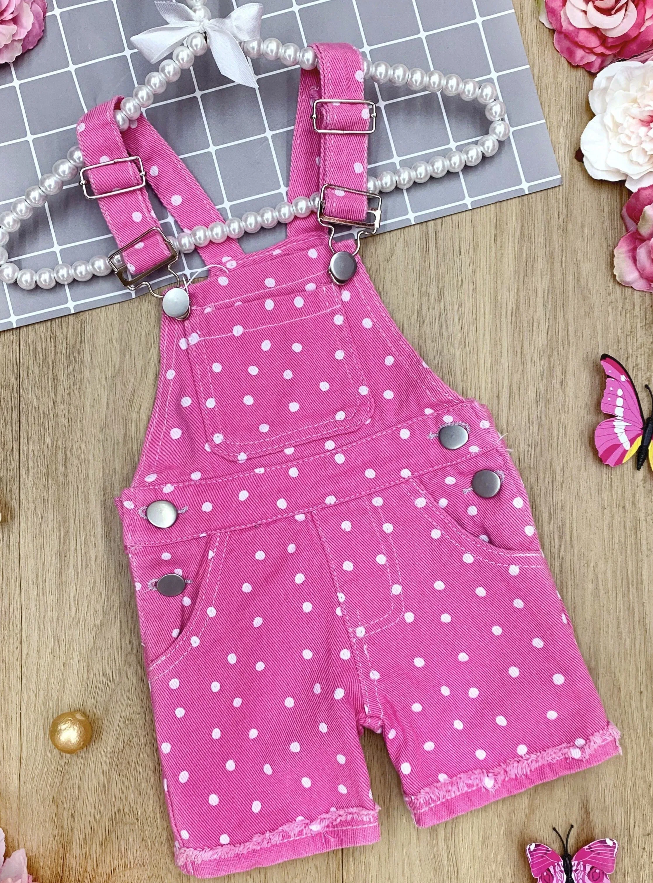 Posh Polka Dot Cuffed Denim Overalls