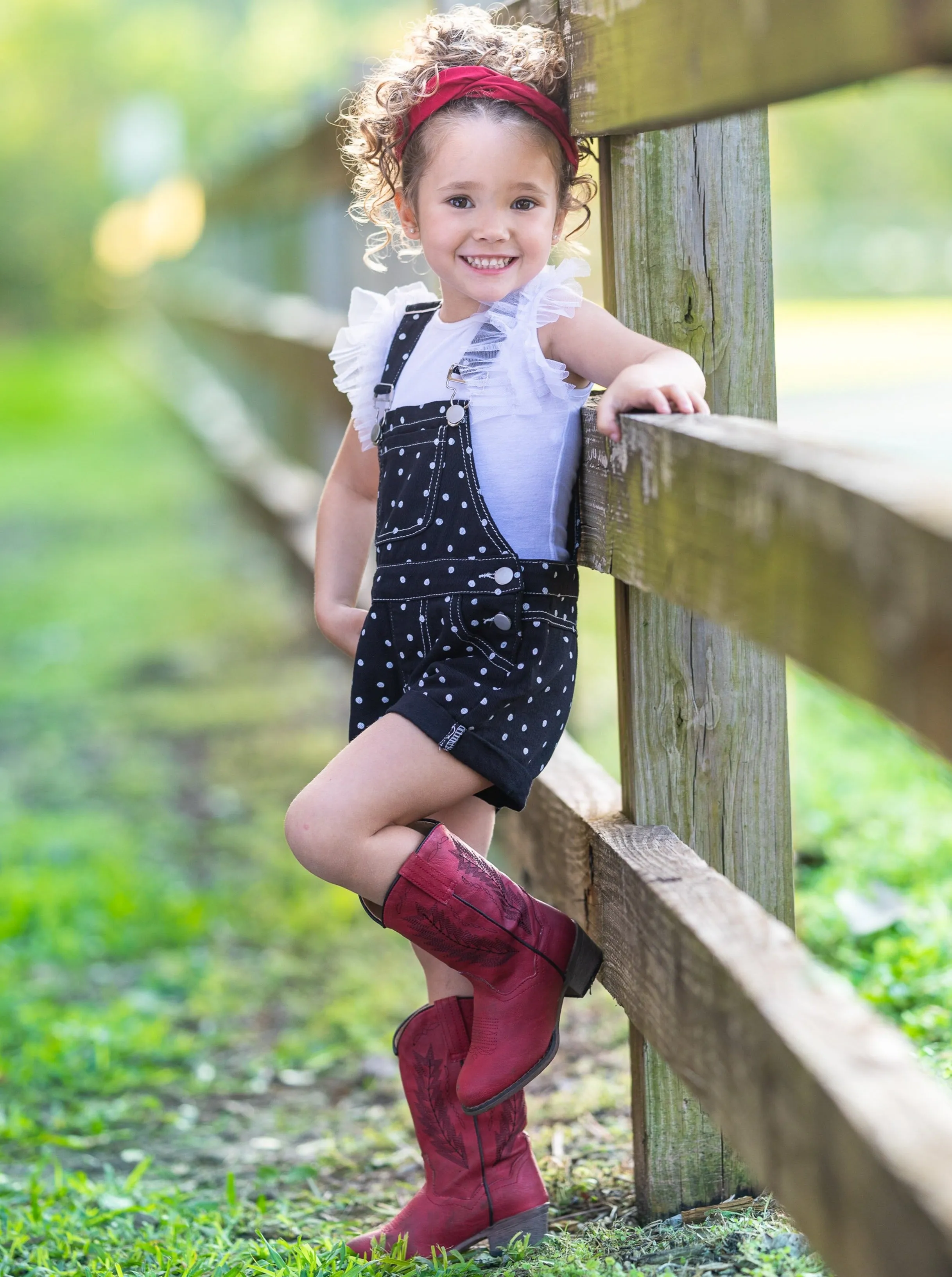 Posh Polka Dot Cuffed Denim Overalls