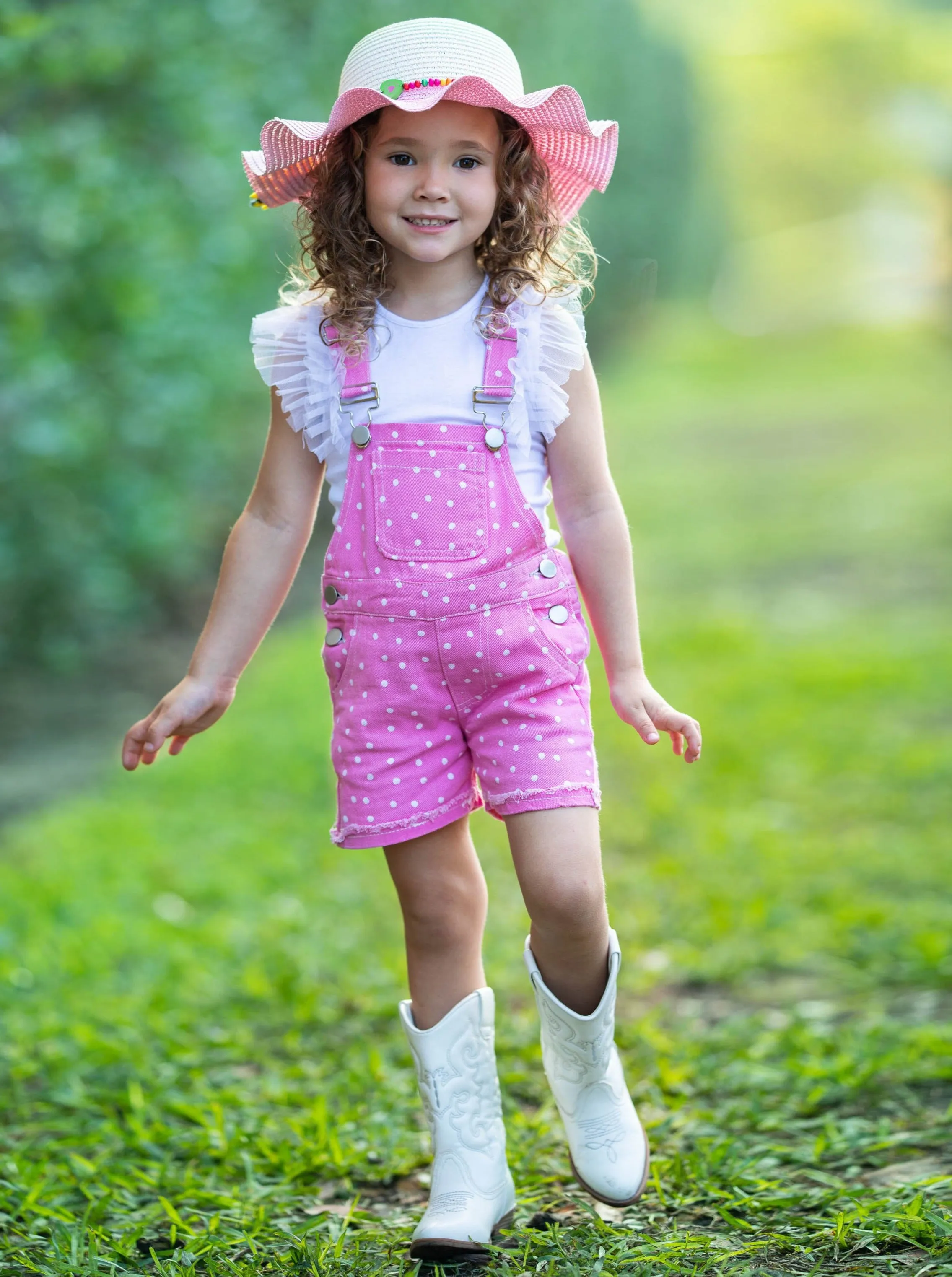 Posh Polka Dot Cuffed Denim Overalls