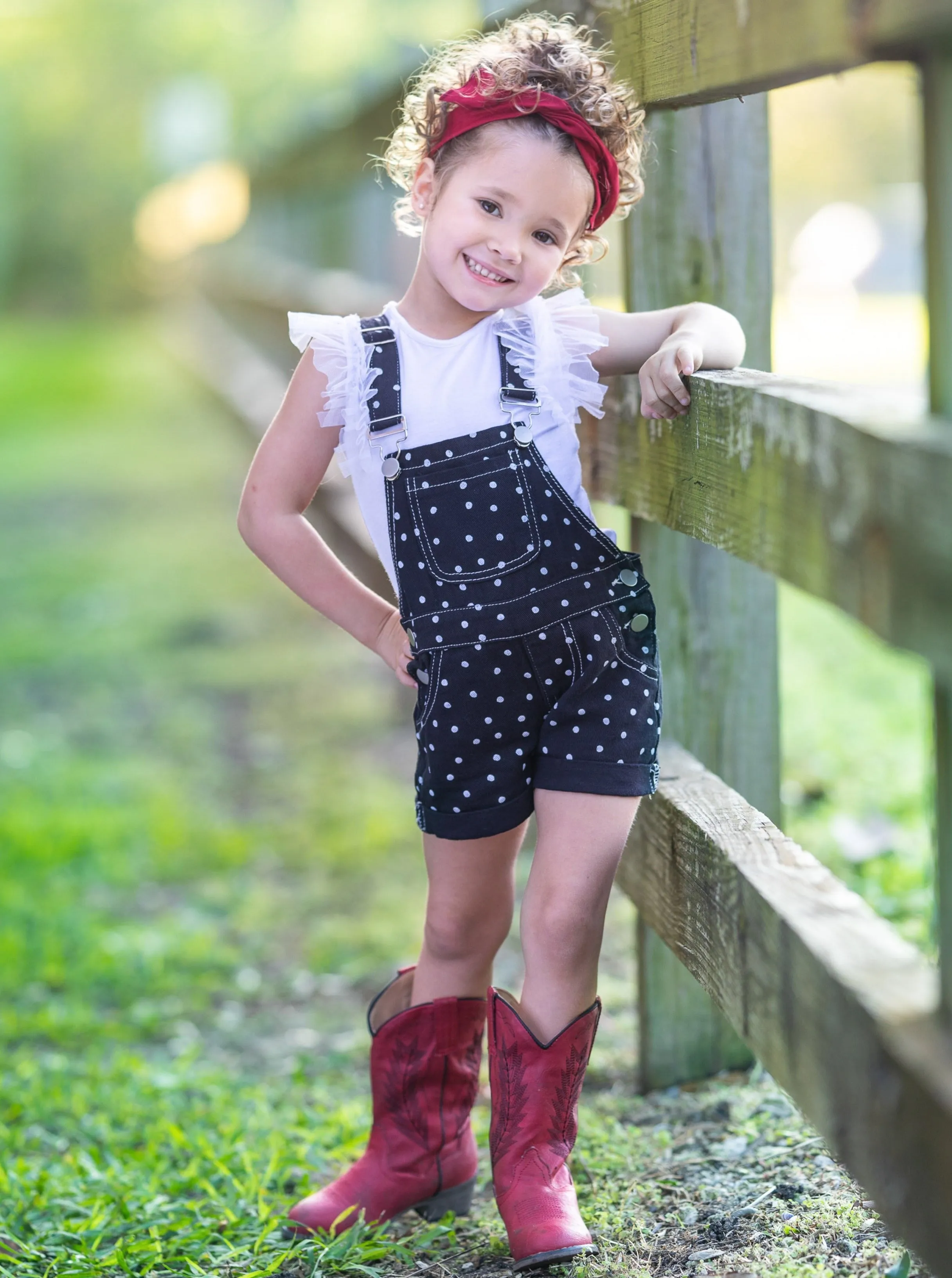 Posh Polka Dot Cuffed Denim Overalls