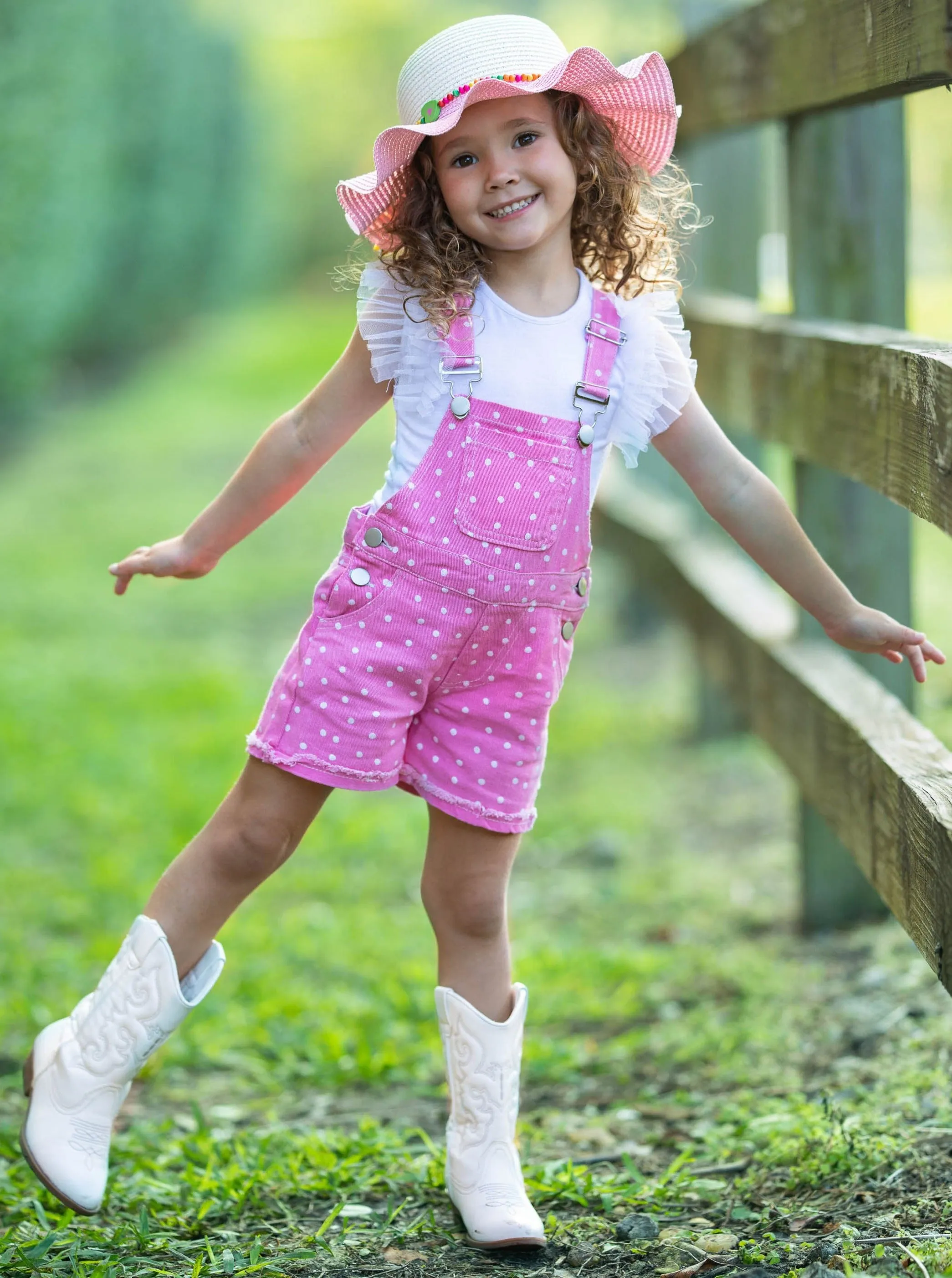 Posh Polka Dot Cuffed Denim Overalls