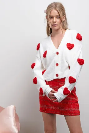 PUFF HEART BUTTON DOWN KNIT CARDIGAN