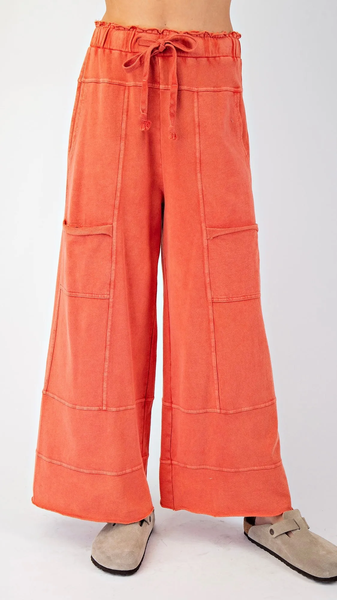 Rolled Edge Cargo Wide Leg Pants