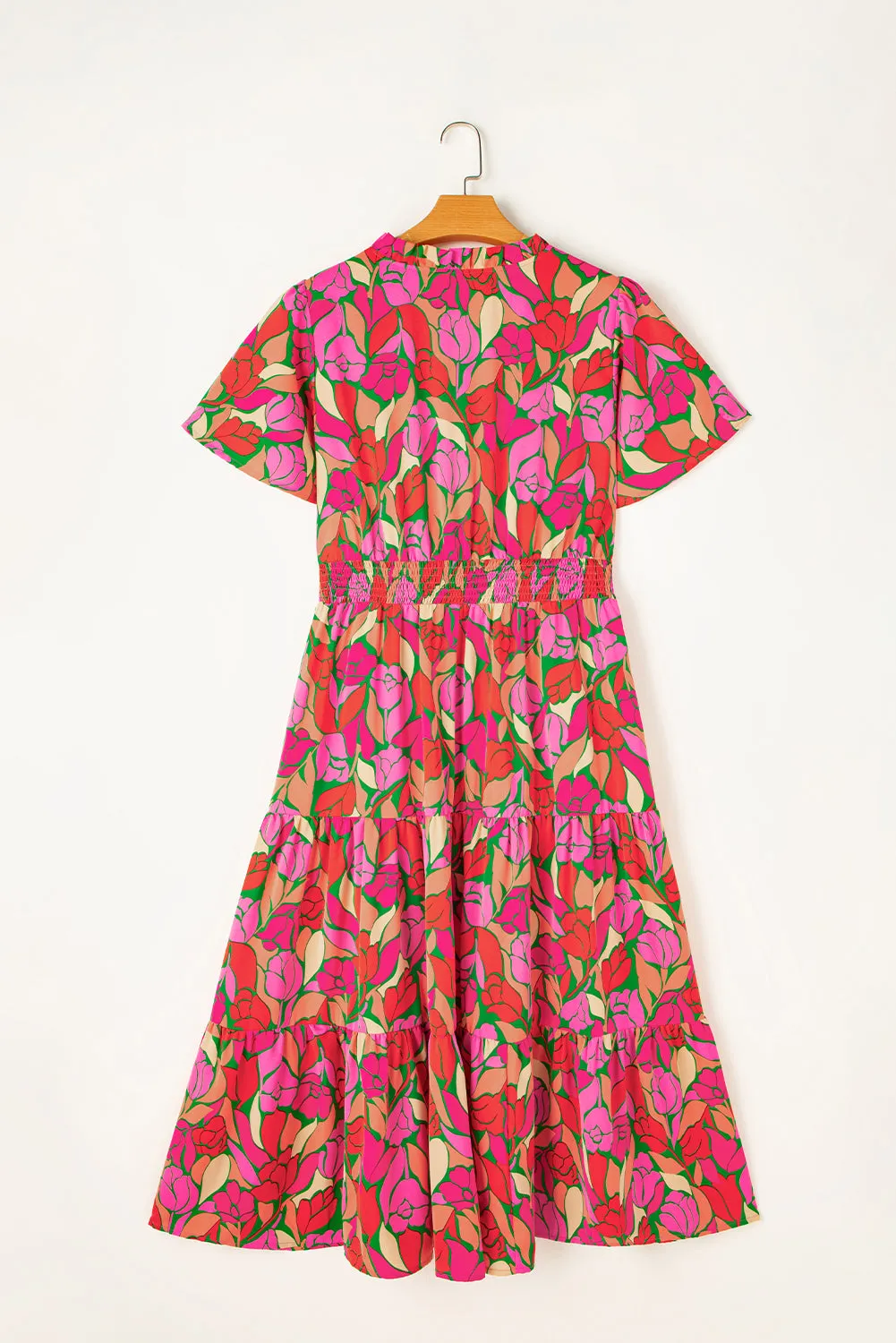 Rose Floral Short Sleeve Smocked Waist Maxi dress