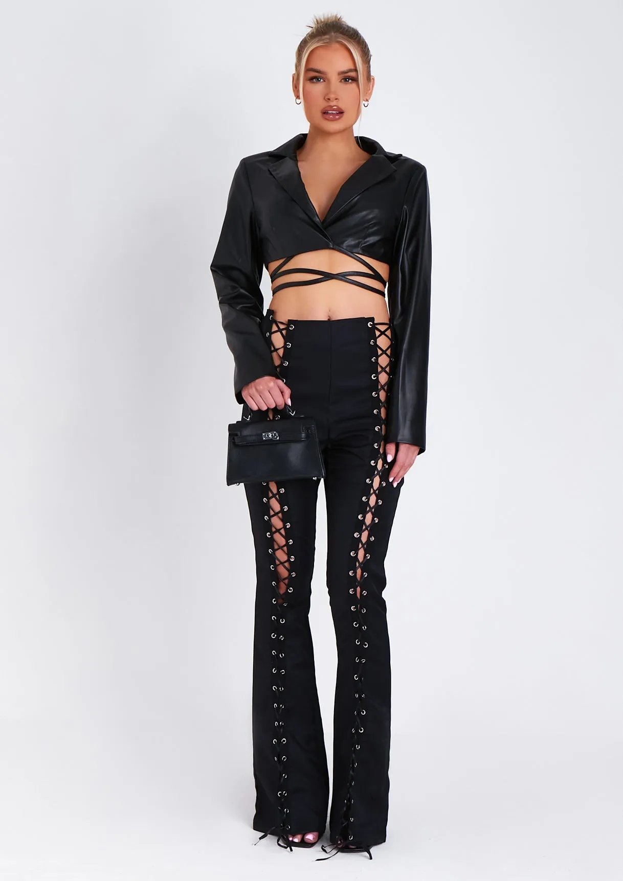 Ruby Black Lace Up High Waisted Trousers