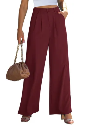 Rumba Red Women's High Waisted Wide Leg Business Work Pants