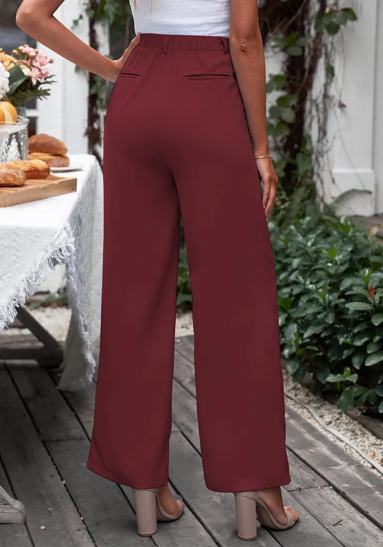 Rumba Red Women's High Waisted Wide Leg Business Work Pants