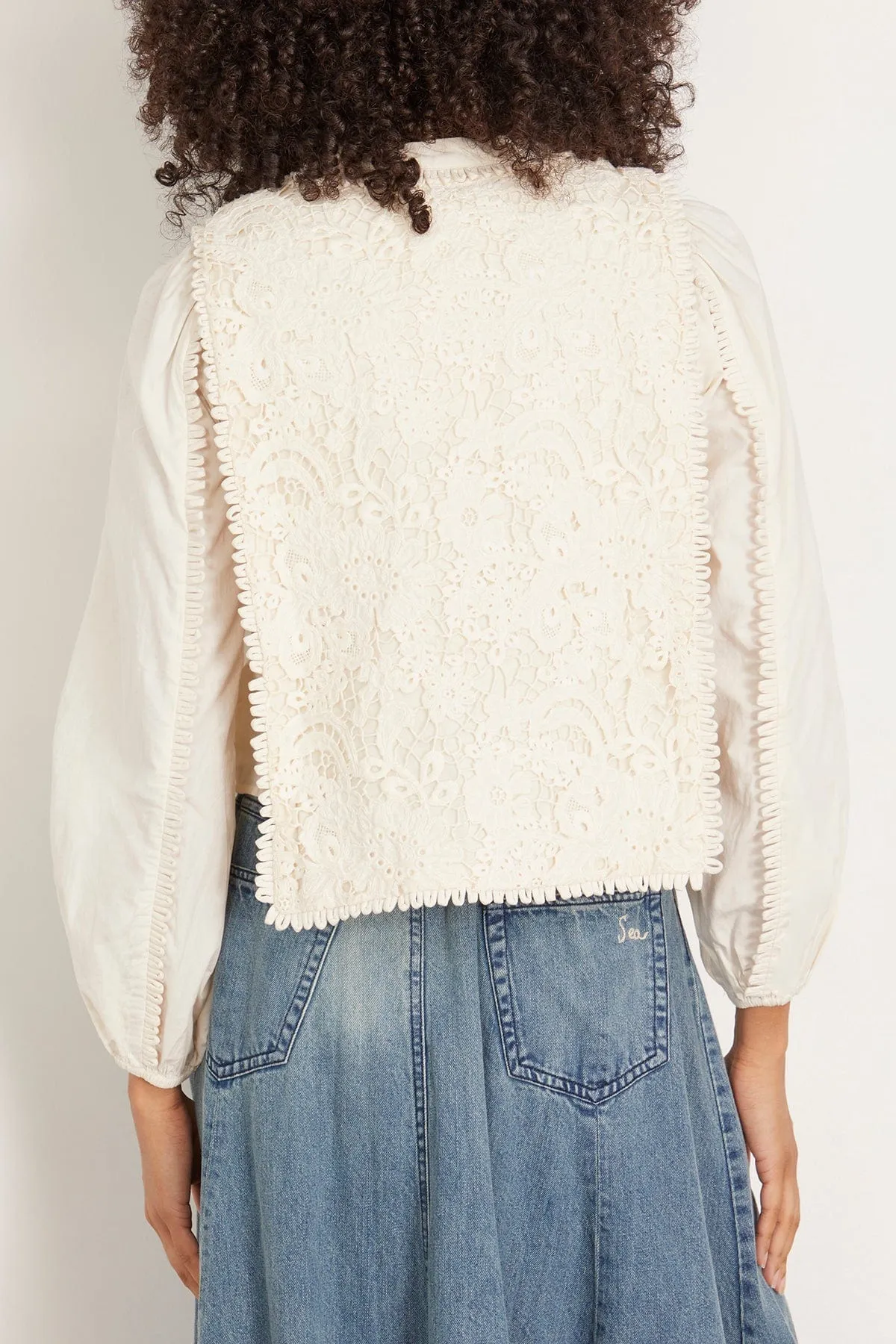 Sabine Embroidery Long Sleeve Top in Cream