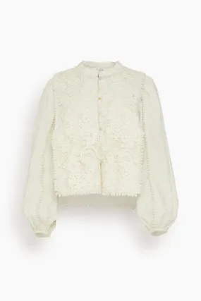 Sabine Embroidery Long Sleeve Top in Cream