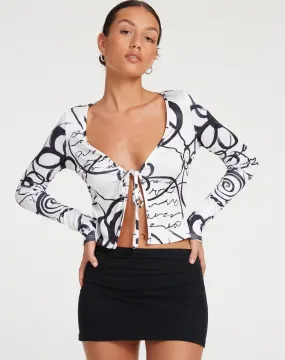 Sadiah Cardi in Mono Doodle Black and White