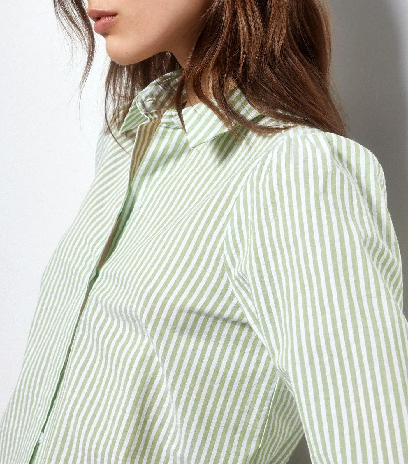 Seersucker Striped Shirt Green