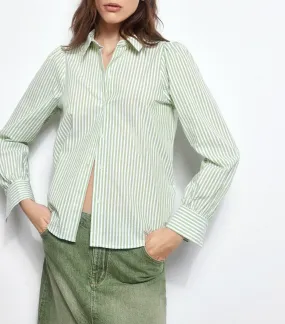 Seersucker Striped Shirt Green