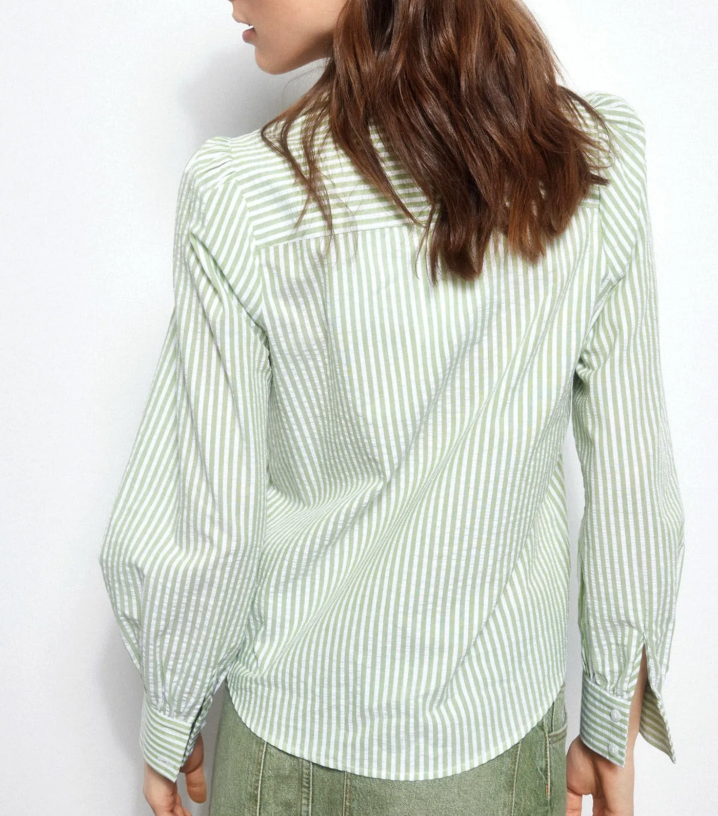 Seersucker Striped Shirt Green