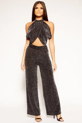 Soph - Black Lurex Glitter Wide Leg Trousers