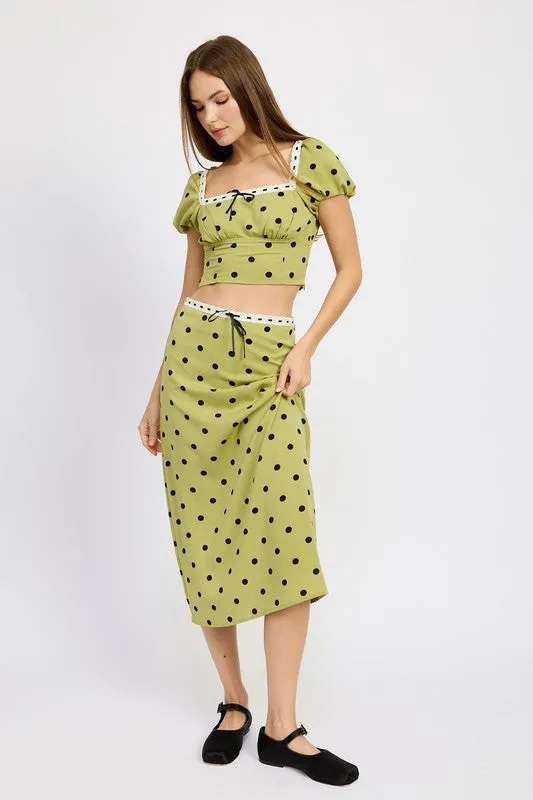 Sophia's Green Polka Dot Puff Sleeve Cropped Top