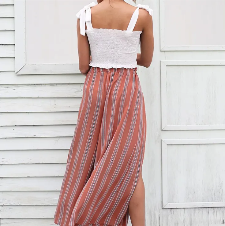 Split leg stripe wide leg pants