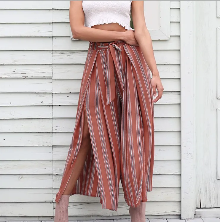 Split leg stripe wide leg pants