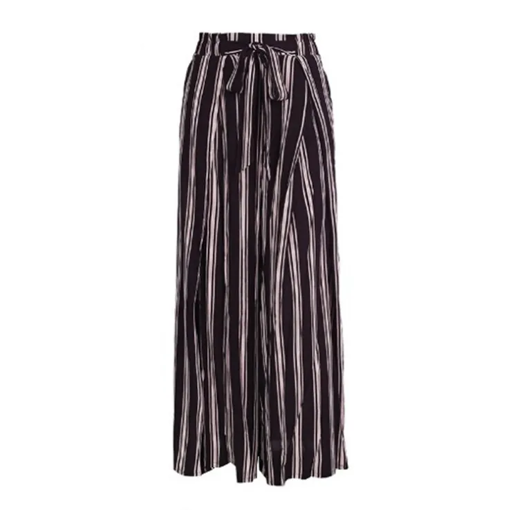 Split leg stripe wide leg pants