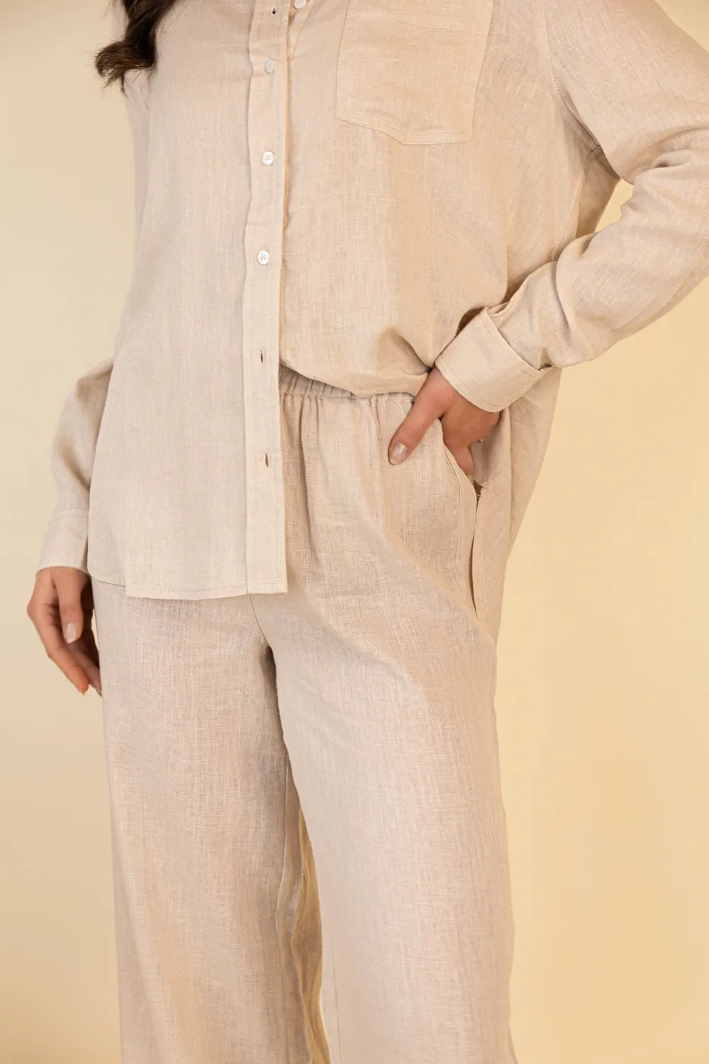 Tokyo Linen Blend High Waisted Trousers