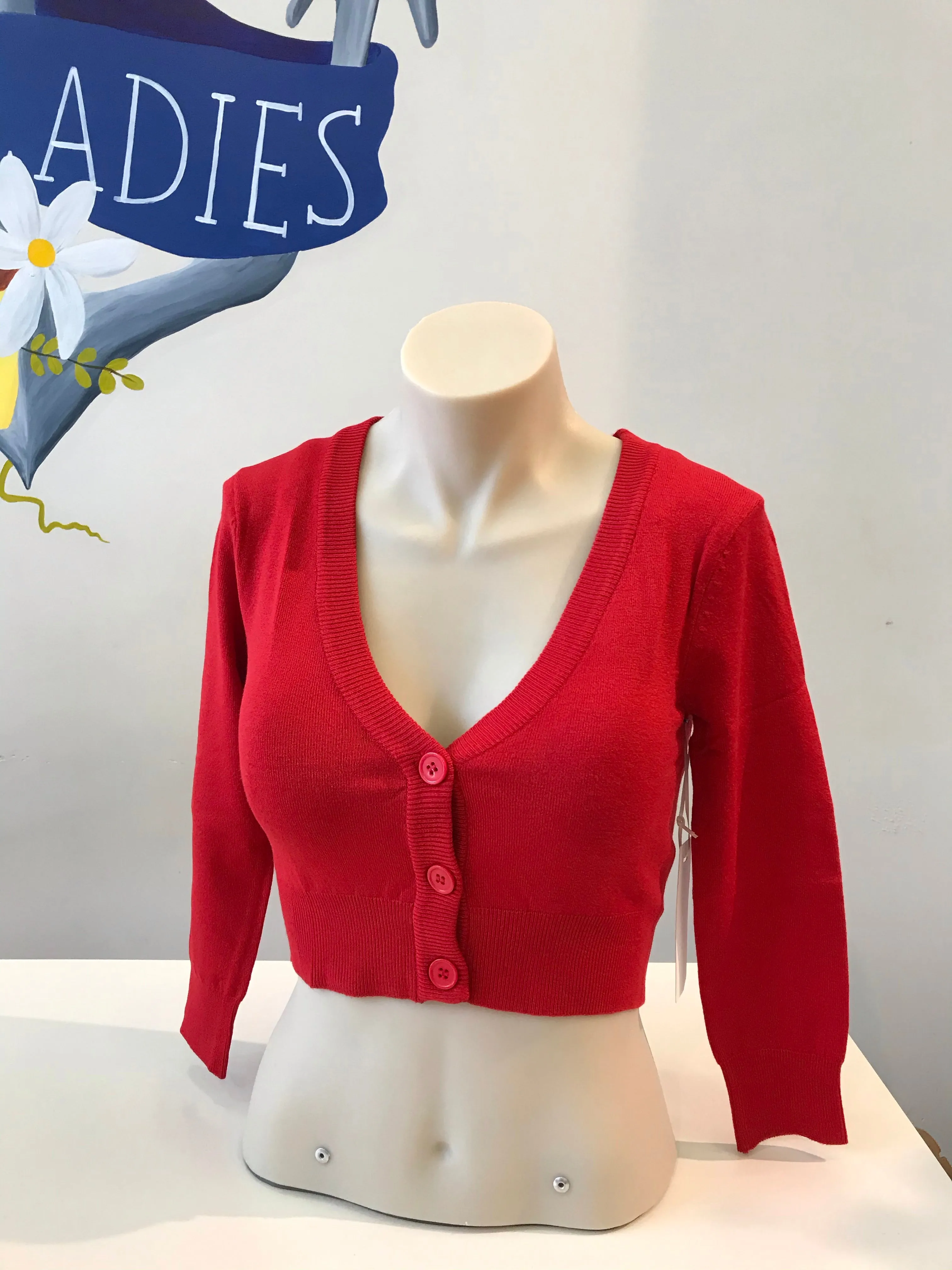 Tomato red cropped 3/4 sleeve cardigan