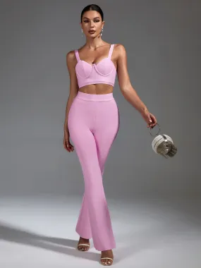 Two Piece Pink Top and Pants with Wide Leg Outfit