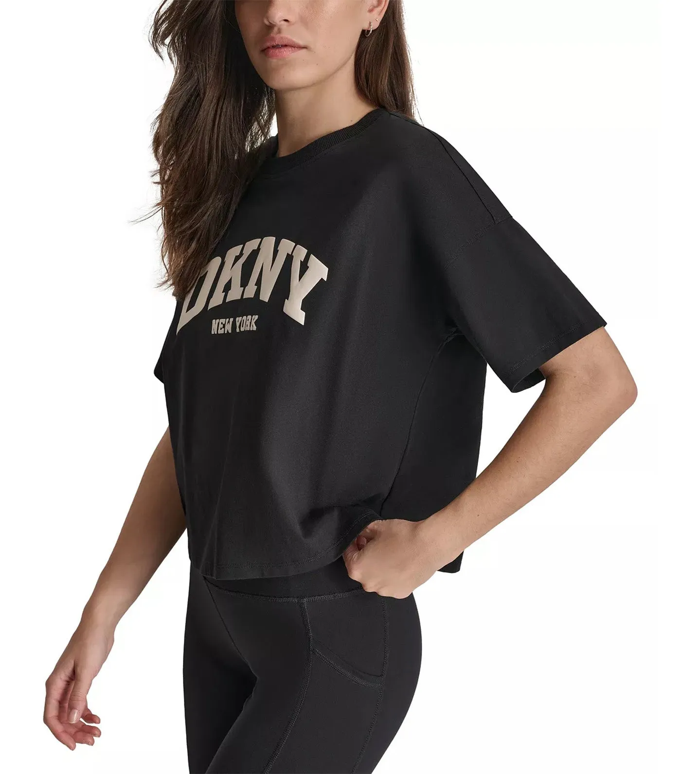 Varsity Puff Logo Crop Short Sleeve Tee Black