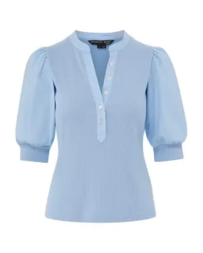 Veronica Beard Coralee Puff Sleeve Top Blue